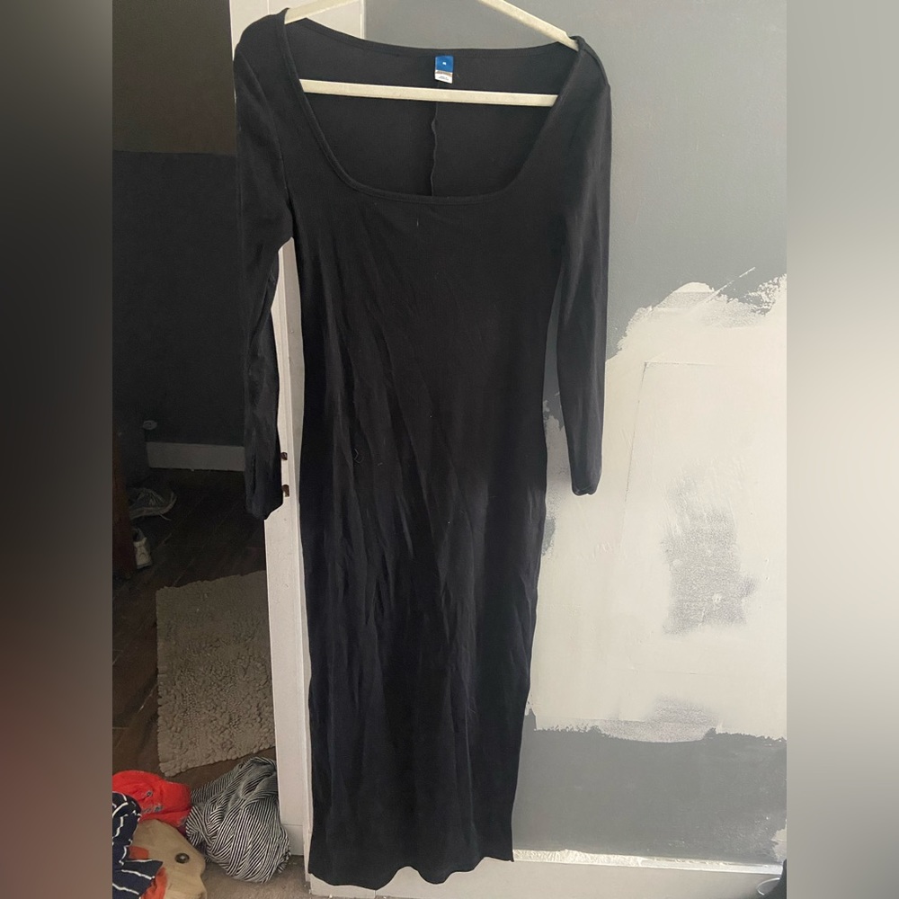 Old Navy Black Maxi Ribbed Long Sleeve Square Neck Dress Sz M Used